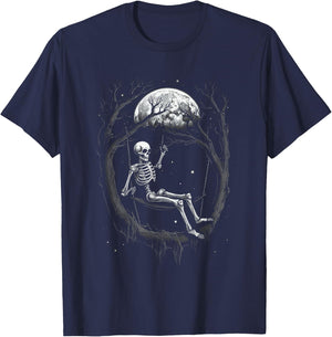 Skeleton Swinging on Moon T-Shirt - T-Shirt | Navy