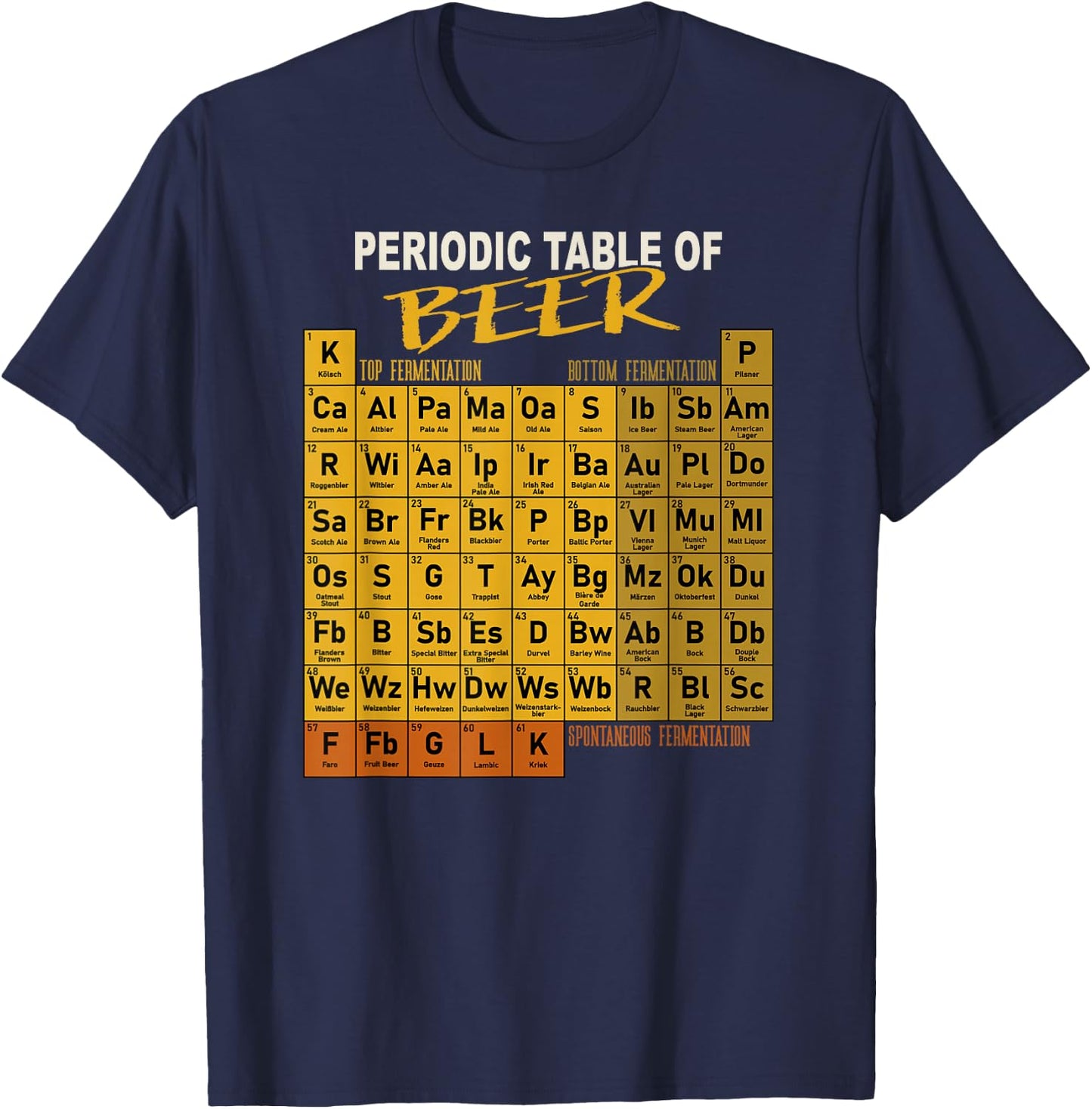Periodic Table of Beer - Craft Beer Style Brewery T-Shirt - T-Shirt | Navy