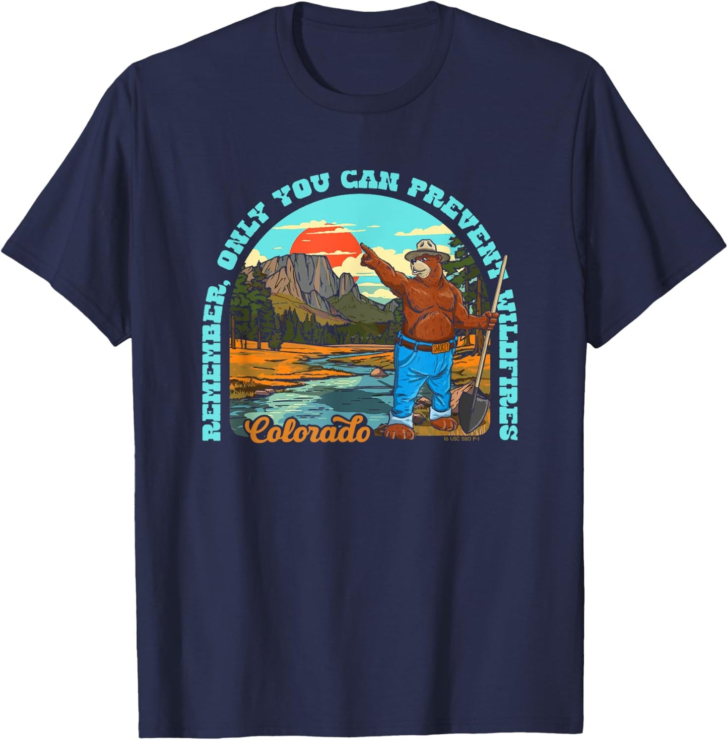 Only You Can Prevent Wildfires Smokey Bear Colorado Mountain T-Shirt - T-Shirt | Navy