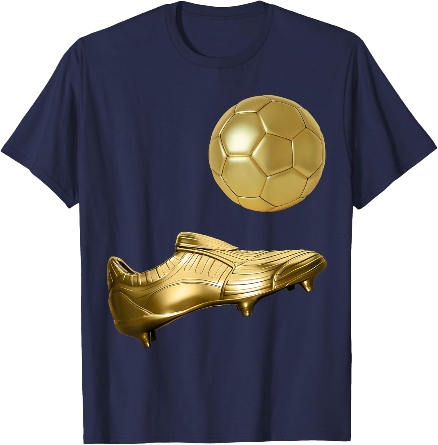 Golden Soccer Ball, Golden Boot Style Soccer Player Soccer , Small, Black T-Shirt - T-Shirt | Navy