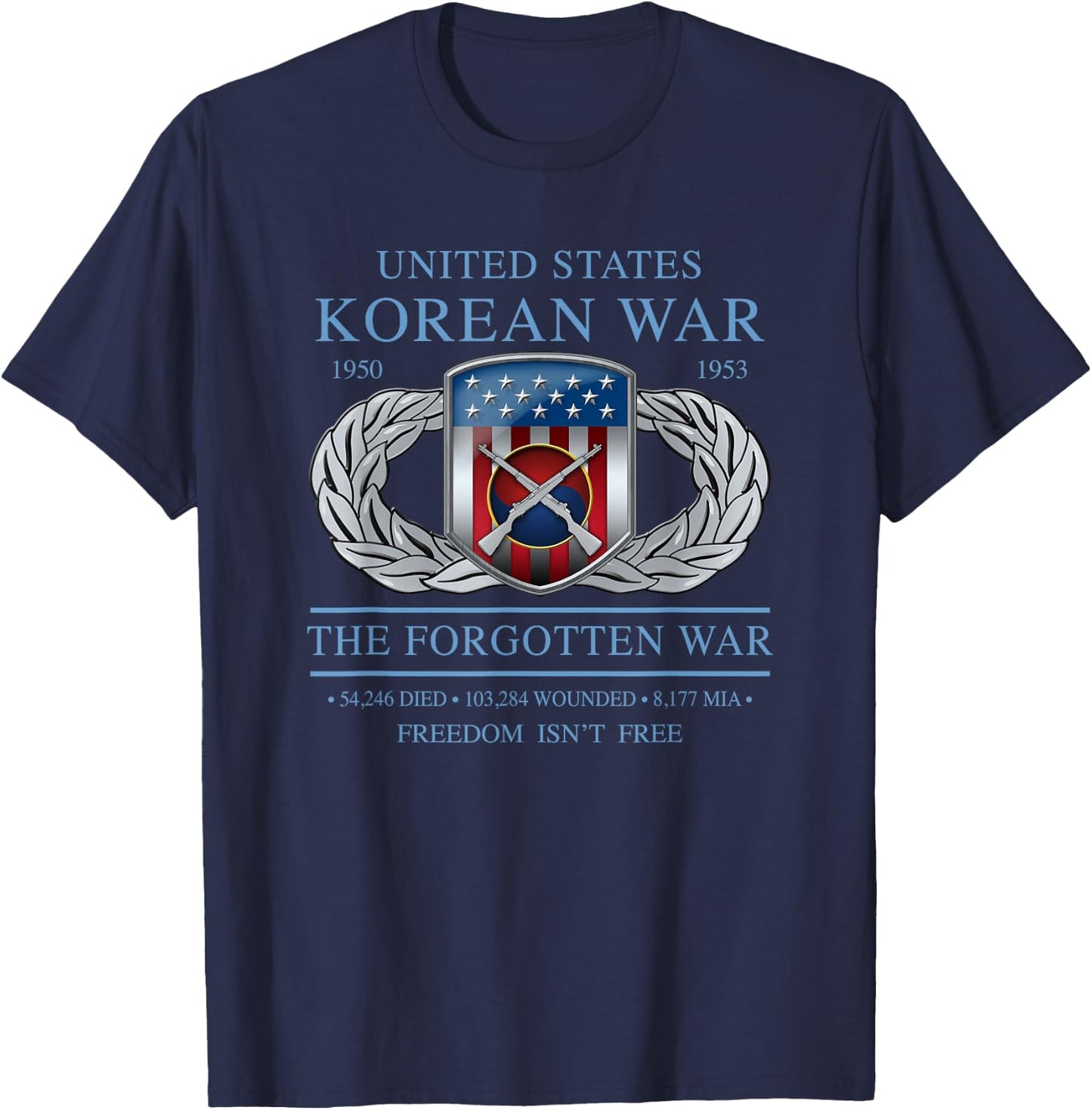 MEDALS OF AMERICA EST. 1976 The Forgotten War Korean War Adult Black Short Sleeve Modern Casual T-Shirt - T-Shirt | Navy