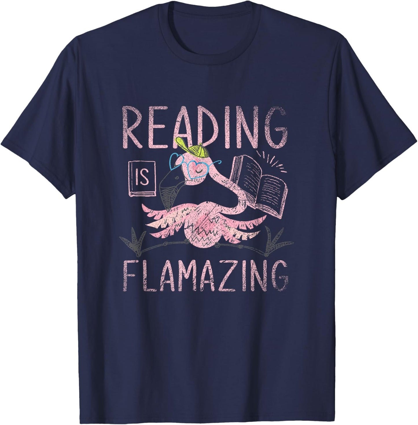 Reading Is Flamazing Flamingo T-Shirt - T-Shirt | Navy