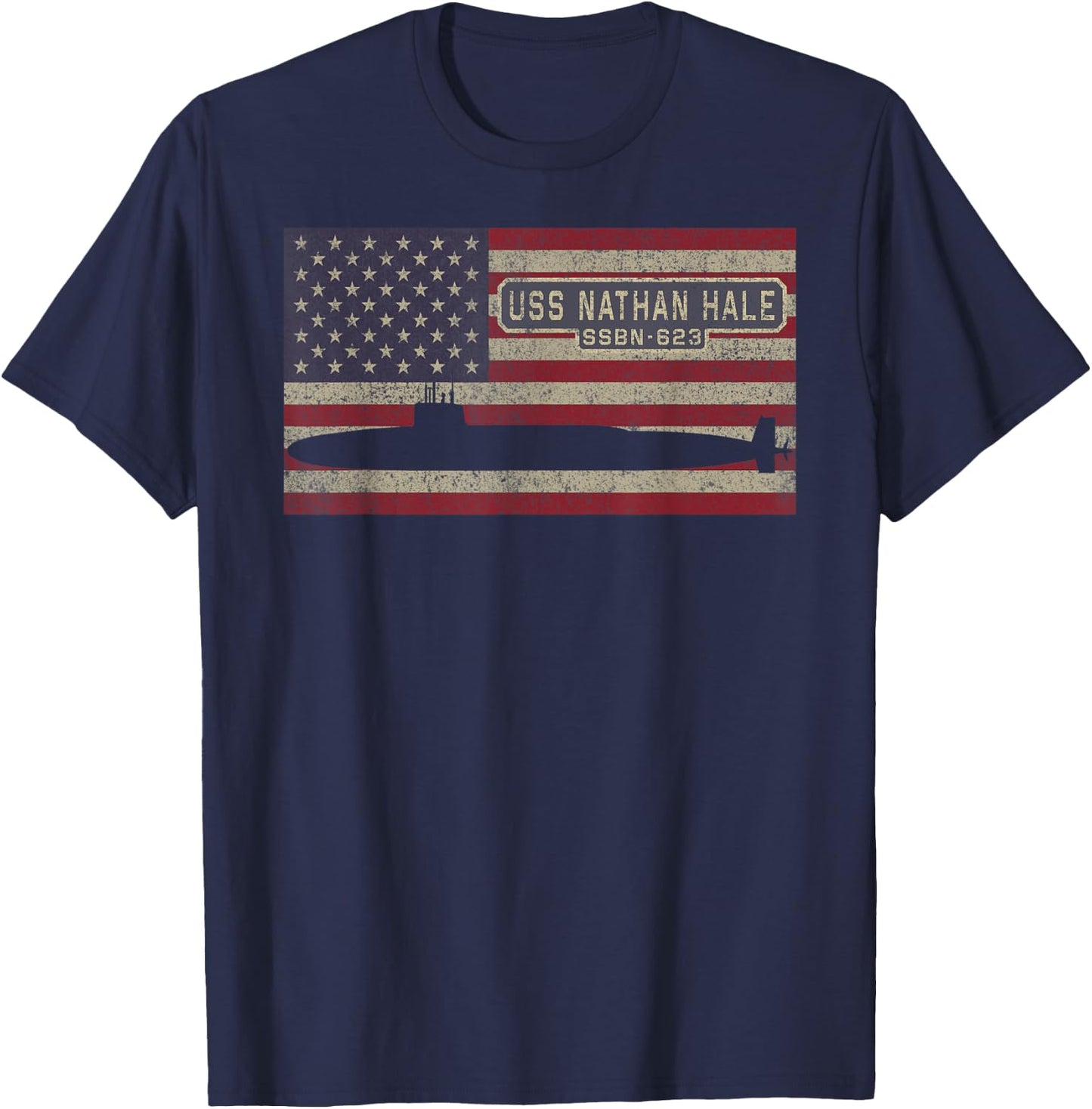 USS Nathan Hale SSBN-623 Nuclear Submarine American Flag Women Kids Men T-Shirt - T-Shirt | Navy