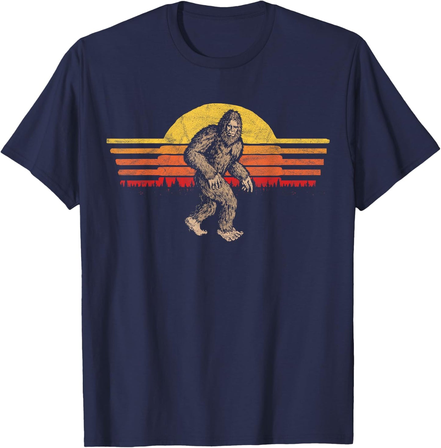 Bigfoot Distressed Eighties Sunset Vintage Sasquatch Sun T-Shirt - T-Shirt | Navy