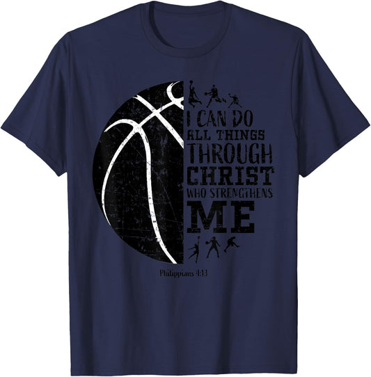 Christian Basketball Shirts Kids Boys Girls Philippians 4 13 T-Shirt - T-Shirt | Navy