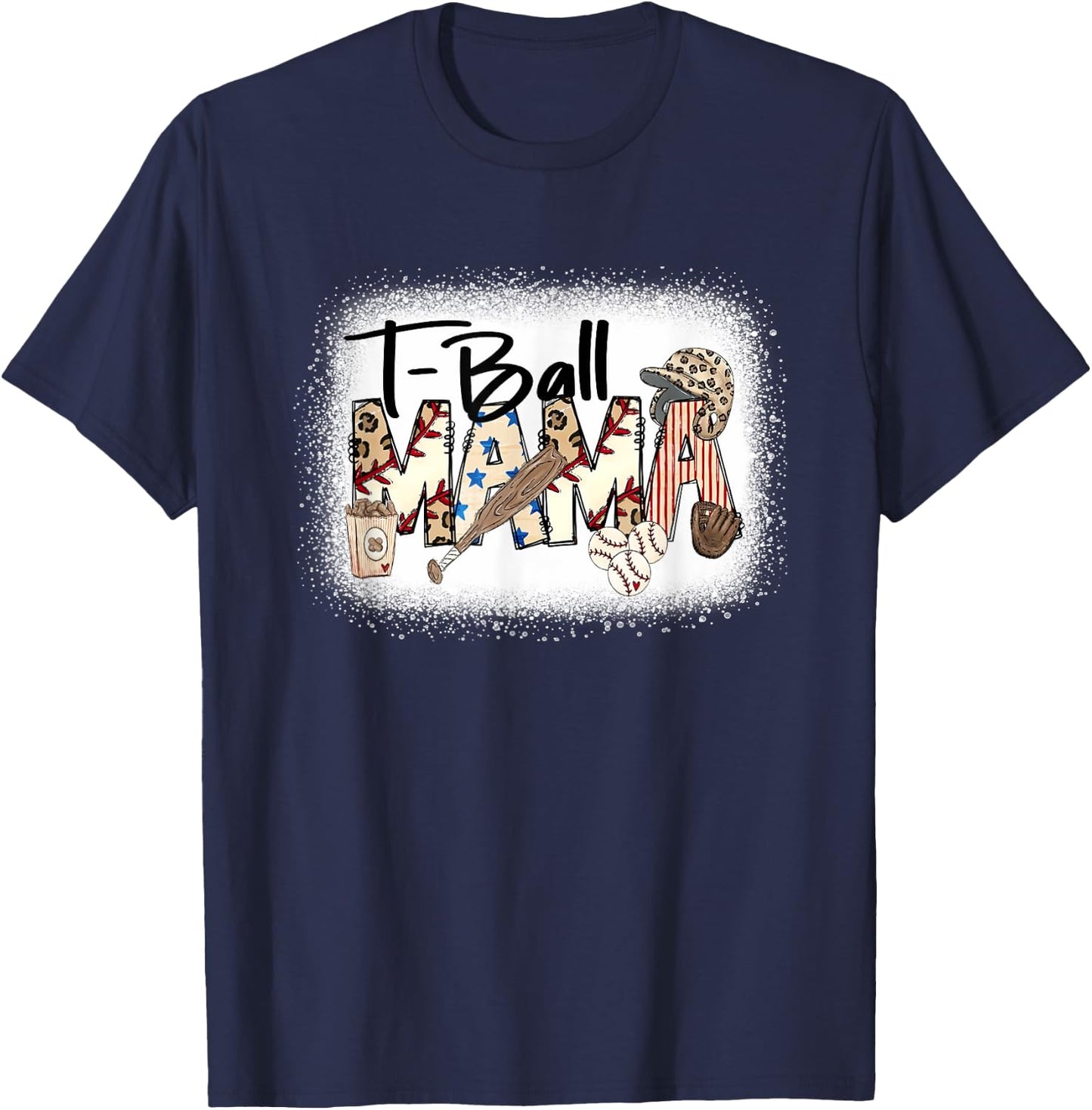 T Ball Mom Leopard Mother's Day Mama Ball Bleached Funny T-Shirt - T-Shirt | Navy
