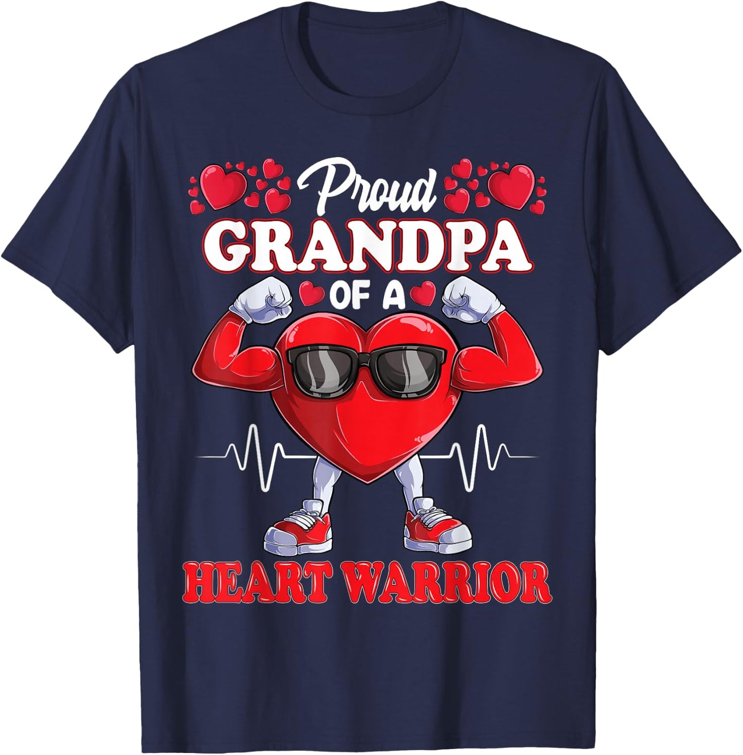 Proud Grandpa of a Heart Warrior CHD Awareness T-Shirt - T-Shirt | Navy