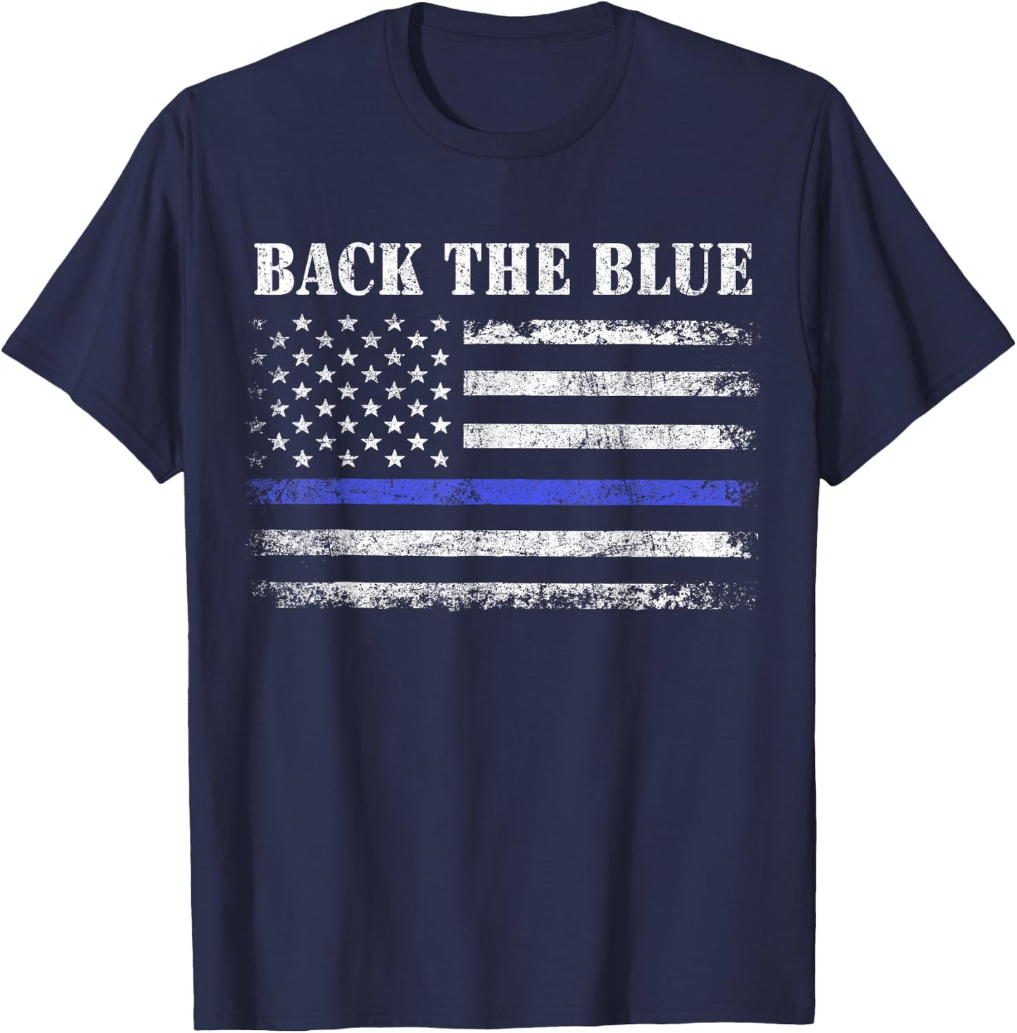 Back The Blue Thin Blue Line American Flag Police Support T-Shirt - T-Shirt | Navy