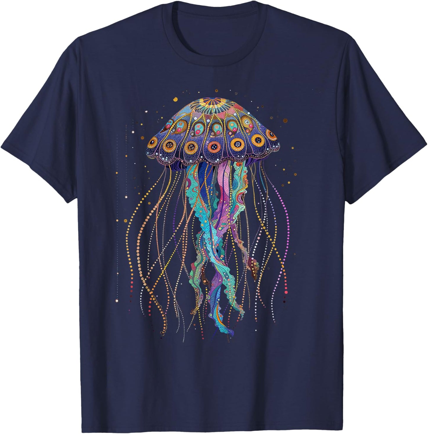Jellyfish Colorful Flower Patterns Scuba Diving Diver Ocean T-Shirt - T-Shirt | Navy