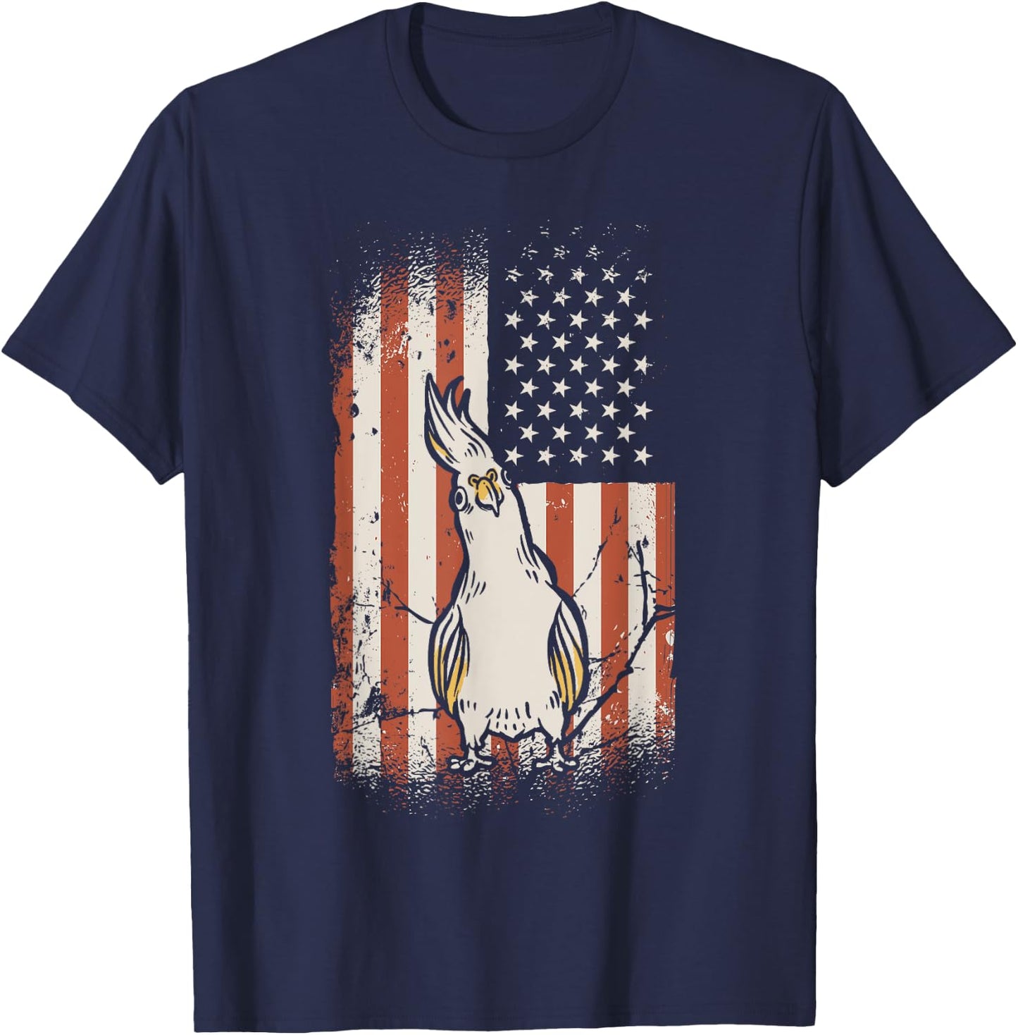 Cockatiel American Flag Bird Lover Patriotic Cockatiel T-Shirt - T-Shirt | Navy