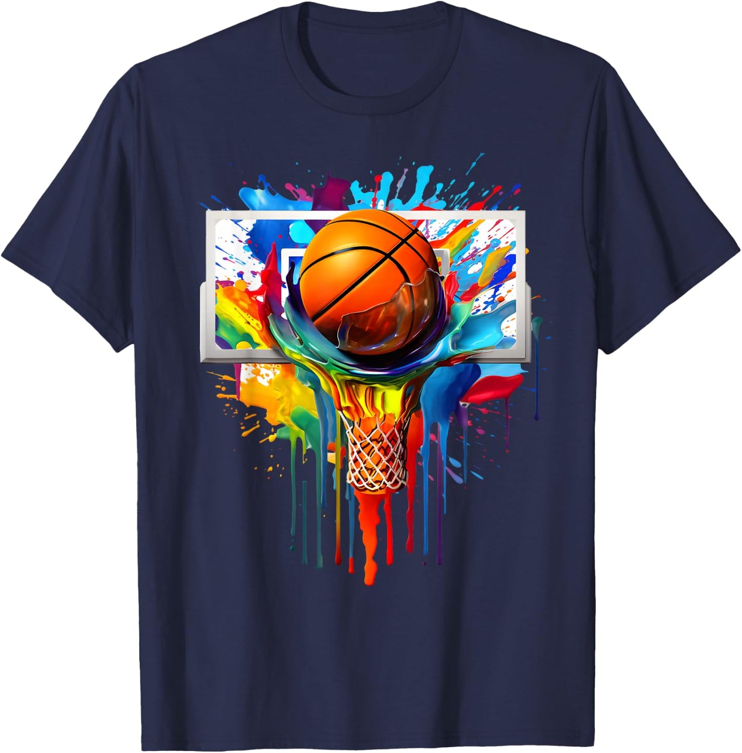 Colorful Basketball Tie Dye Color Splash Hoop Net Slam Dunk T-Shirt - T-Shirt | Navy