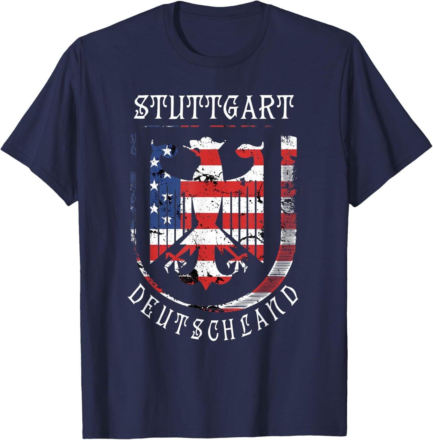 Deutschland Eagle US Flag German Military Base Stuttgart T-Shirt - T-Shirt | Navy