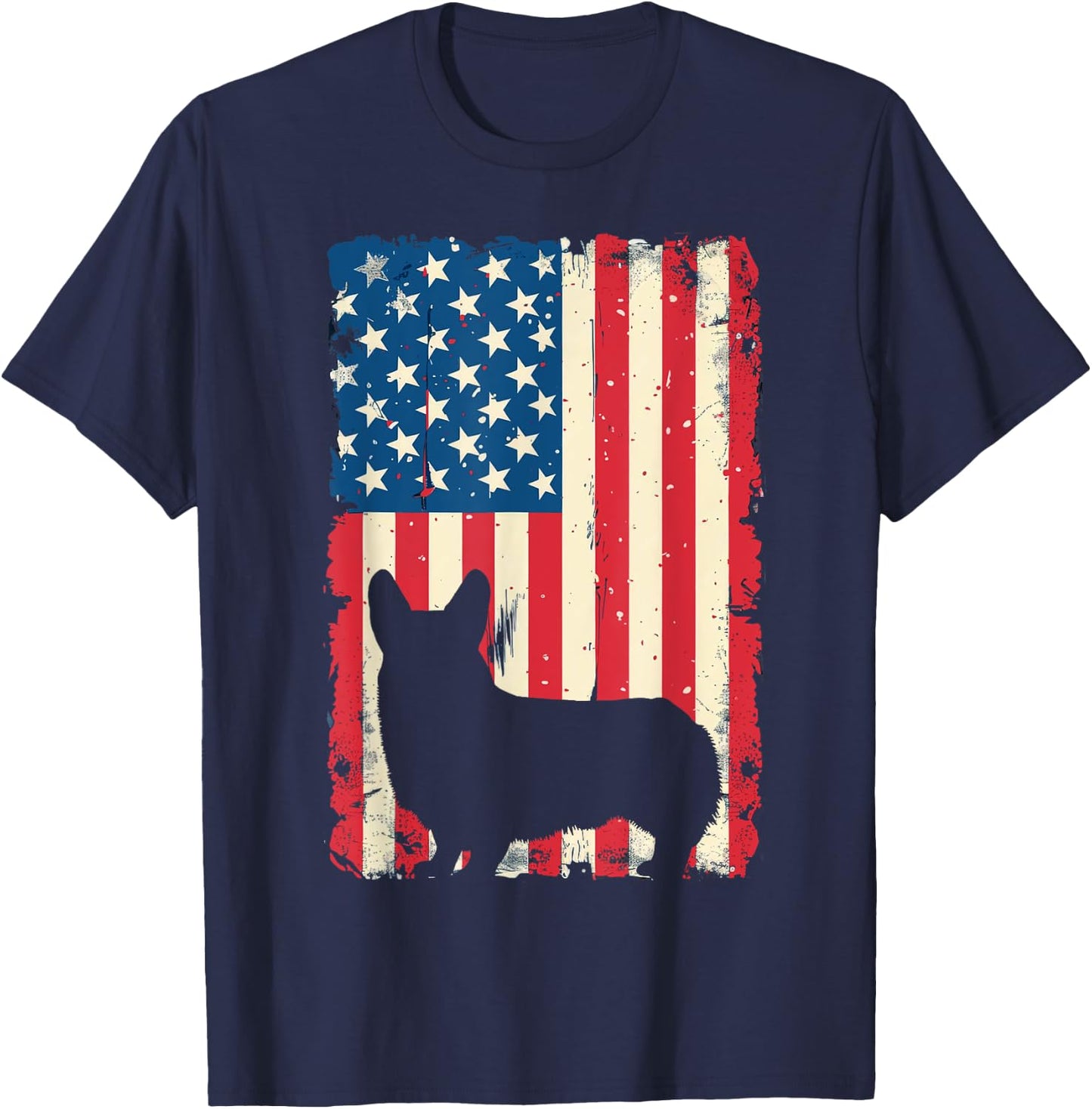 Patriotic Corgi Dog Lover 4th of July USA American Flag T-Shirt - T-Shirt | Navy