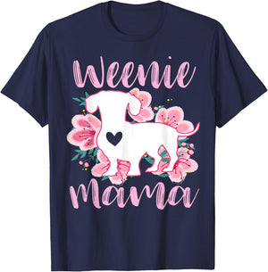 Dachshund Mama Wiener Dog Pink Flowers Cute Weenie Mom T-Shirt - T-Shirt | Navy