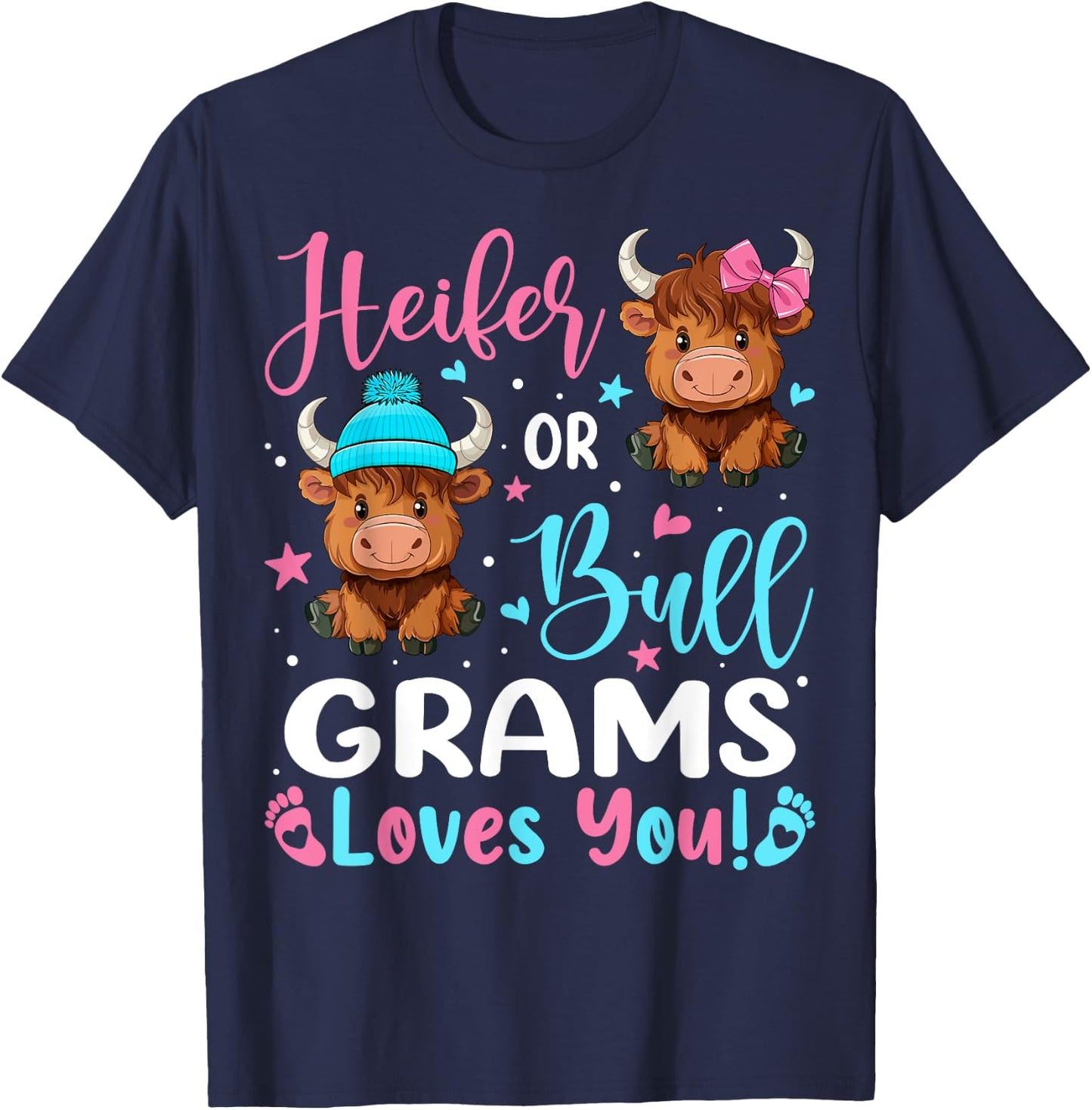Bull or Heifer Grams Loves You Highland Cow Lover T-Shirt - T-Shirt | Navy