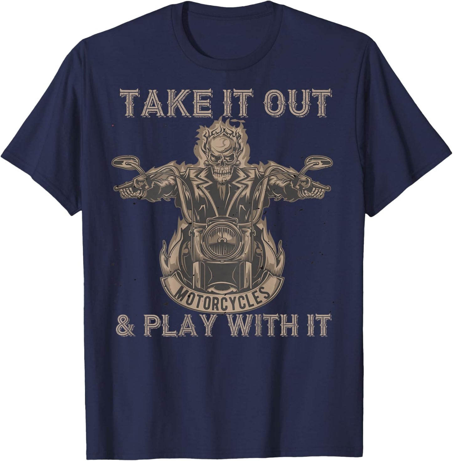 Funny Biker Skeleton Motorcycle Rider - Back Print T-Shirt - T-Shirt | Navy