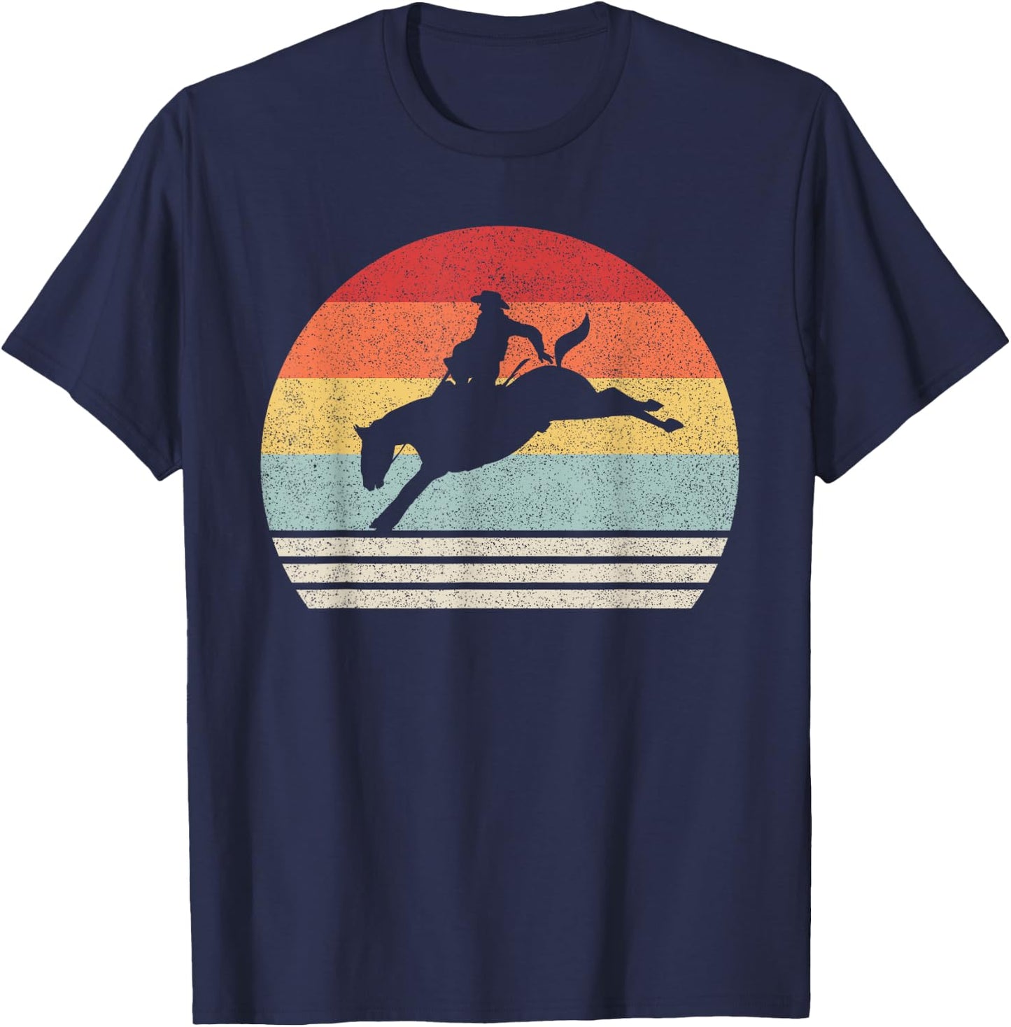 Retro Rodeo Bucking Bronc Riding Bronco Horse T-Shirt - T-Shirt | Navy