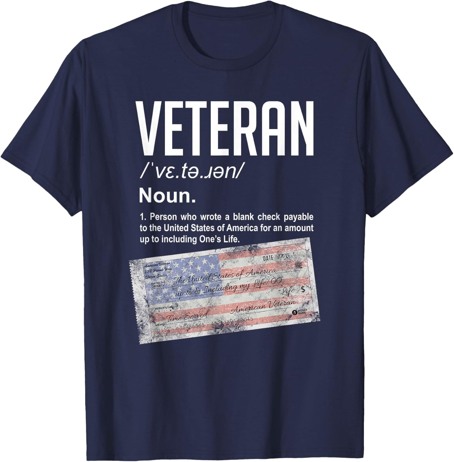 Veteran Definition Blank Check Patriotic T-Shirt - T-Shirt | Navy