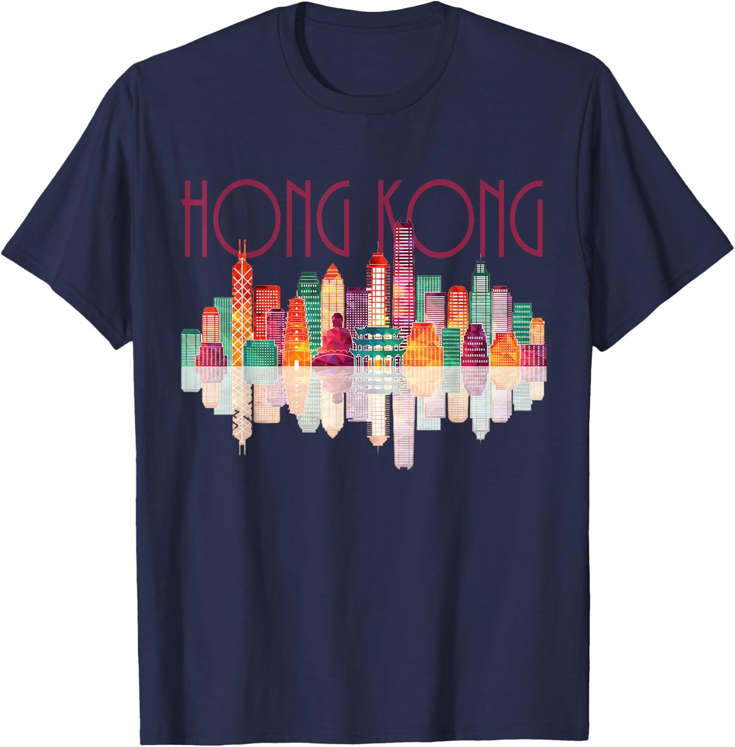 Hong Kong Travel Harbor Night City Line T-Shirt - T-Shirt | Navy