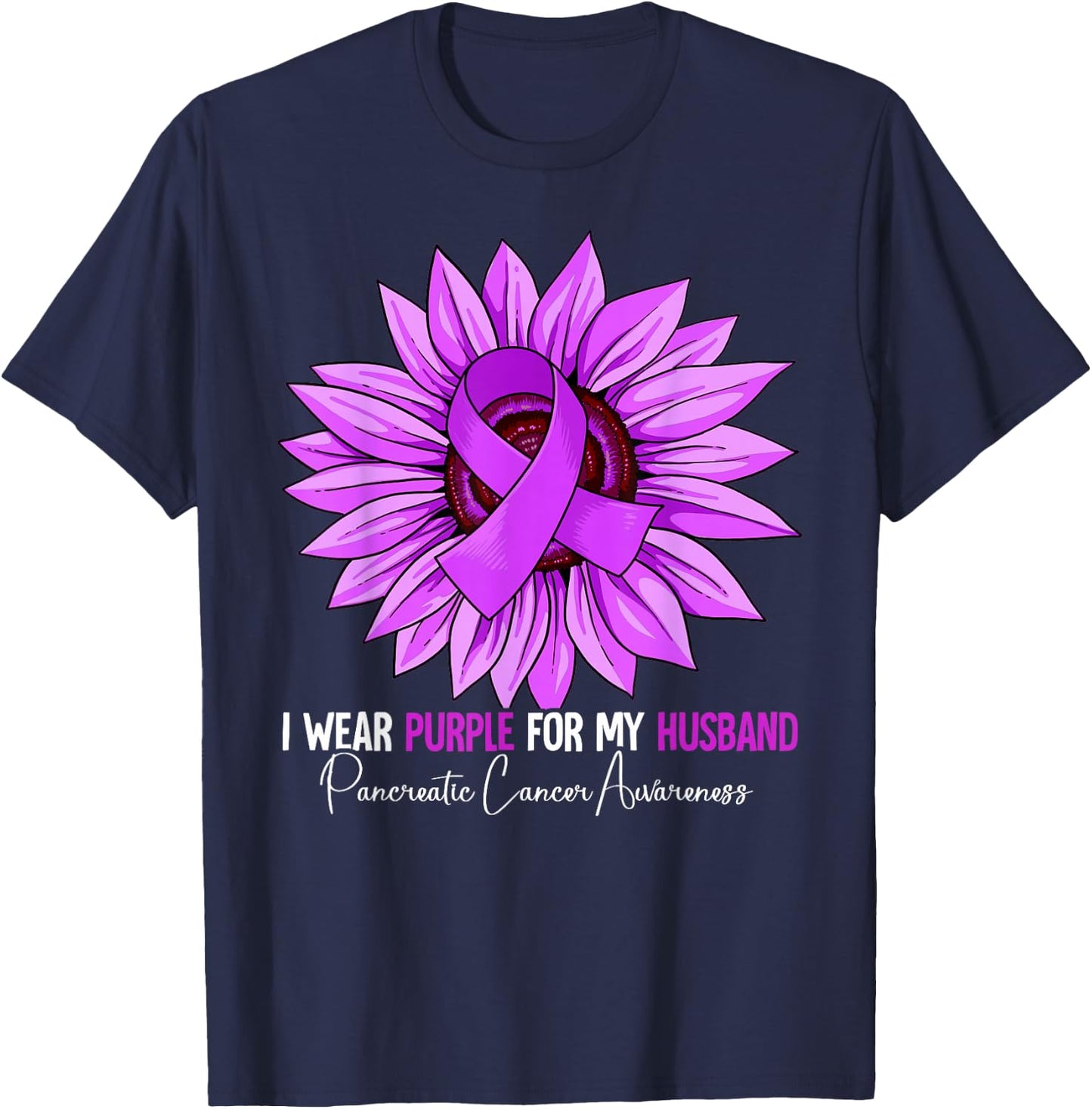 I Wear Purple For My Husband Pancreatic Cancer Awareness T-Shirt - T-Shirt | Navy