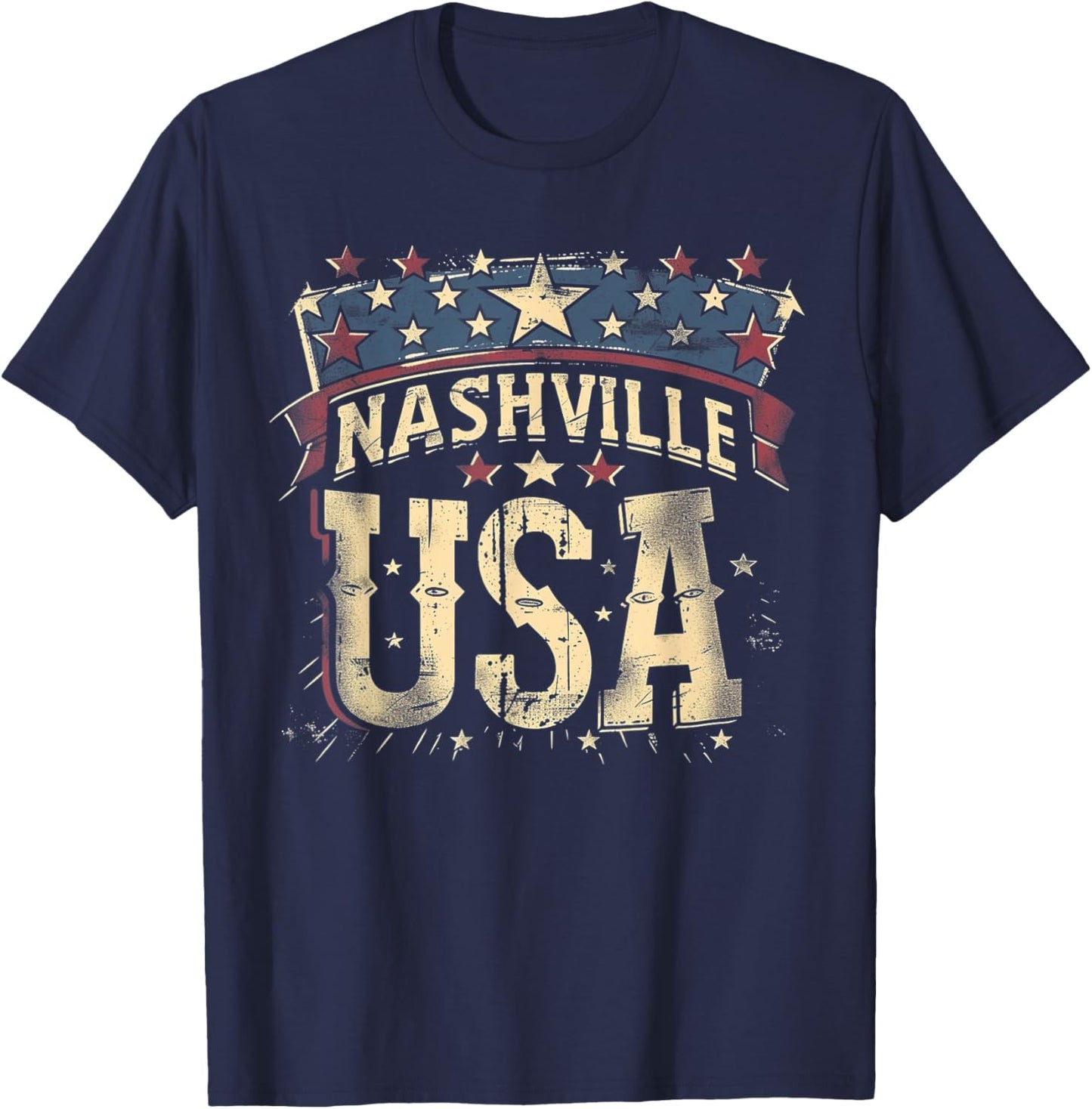 Nashville - USA 4th of July Retro American Flag Vintage T-Shirt - T-Shirt | Navy