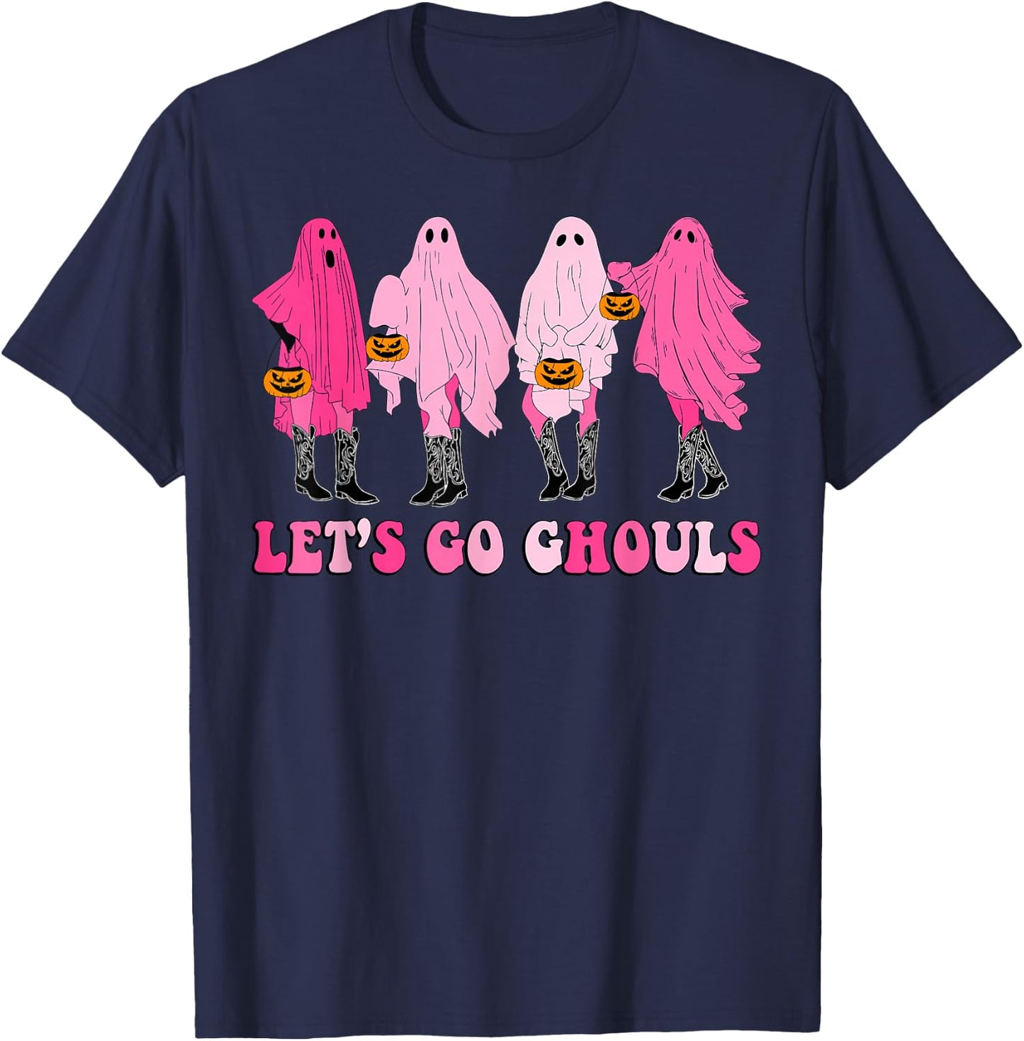 Let’s Go Ghouls Groovy Trick Or Treat Ghosts Halloween T-Shirt - T-Shirt | Navy