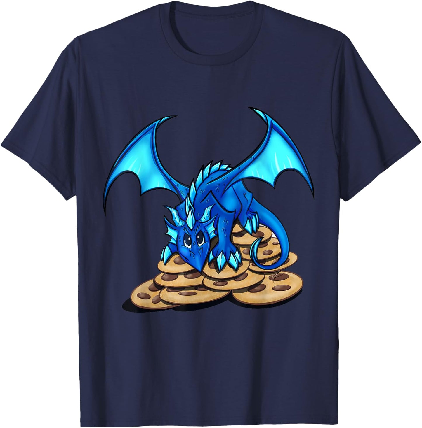 Cute Blue Dragon and His Cookie Treasure Hoard T-Shirt - T-Shirt | Navy