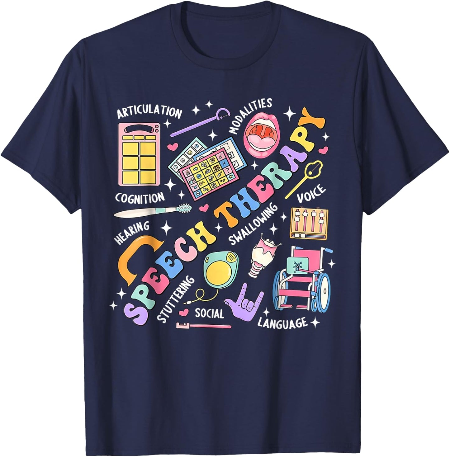Speech Therapy Retro Groovy Language Pathologist Therapist T-Shirt - T-Shirt | Navy