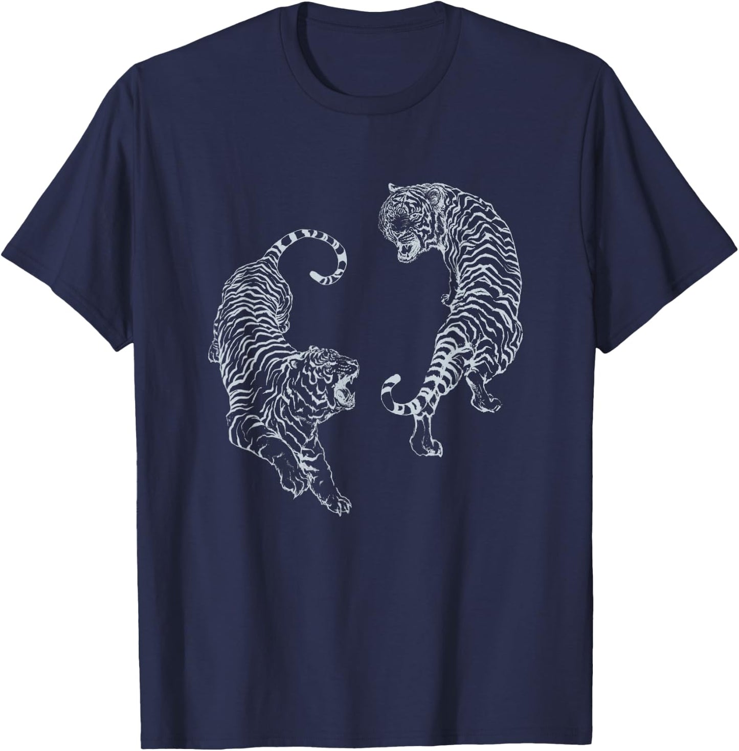 Vintage Tiger Aesthetic Tattoo Art Twin Tigers T-Shirt - T-Shirt | Navy