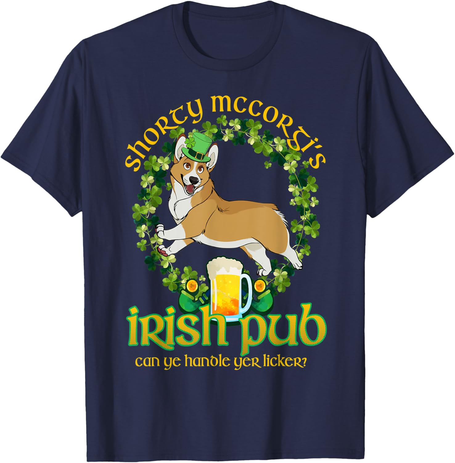 Shorty Mc Corgi's Irish Pub Funny St Patrick's Day T-Shirt - T-Shirt | Navy