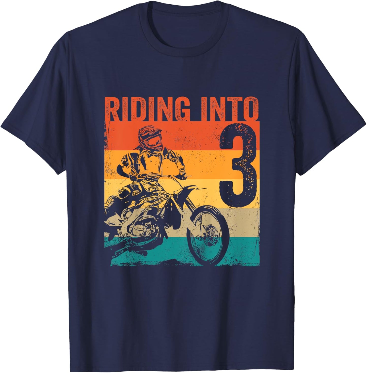 Kids Motocross 3 Years Old Dirt Bike 3rd Birthday Party T-Shirt - T-Shirt | Navy