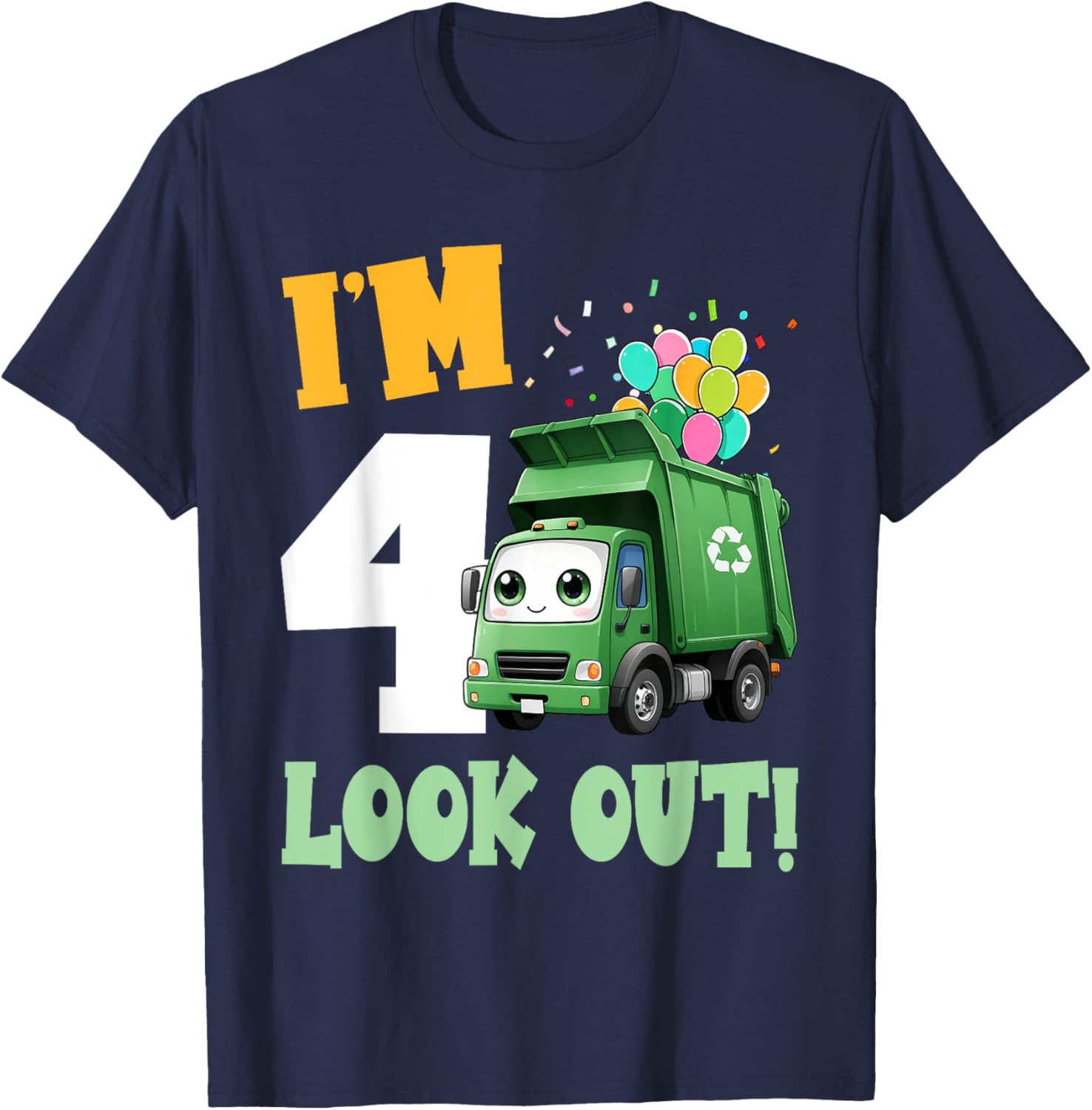 4th Birthday I'm 4 Look Out Garbage Truck Bday Boys Kids T-Shirt - T-Shirt | Navy