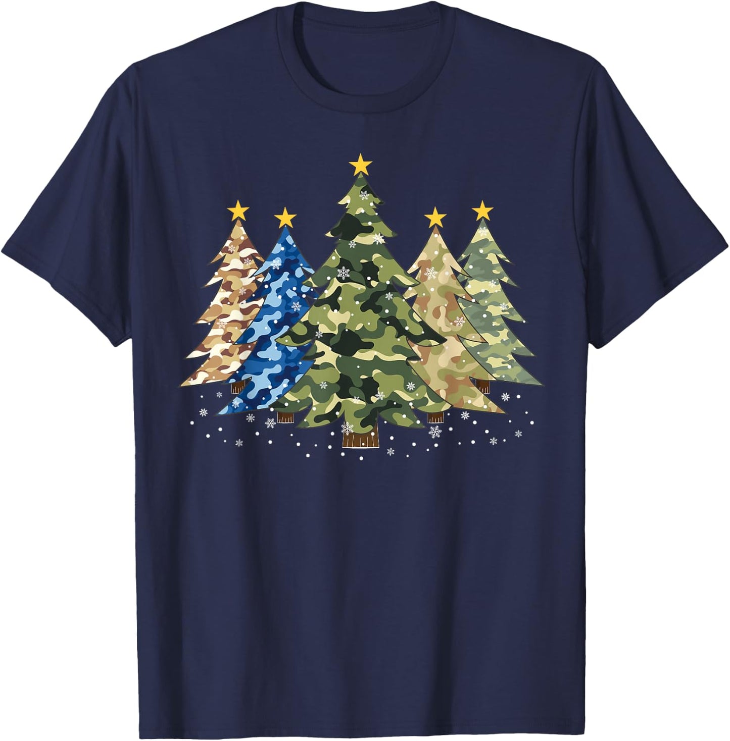 Camo Print Christmas Trees with Camouflage Print Xmas T-Shirt - T-Shirt | Navy