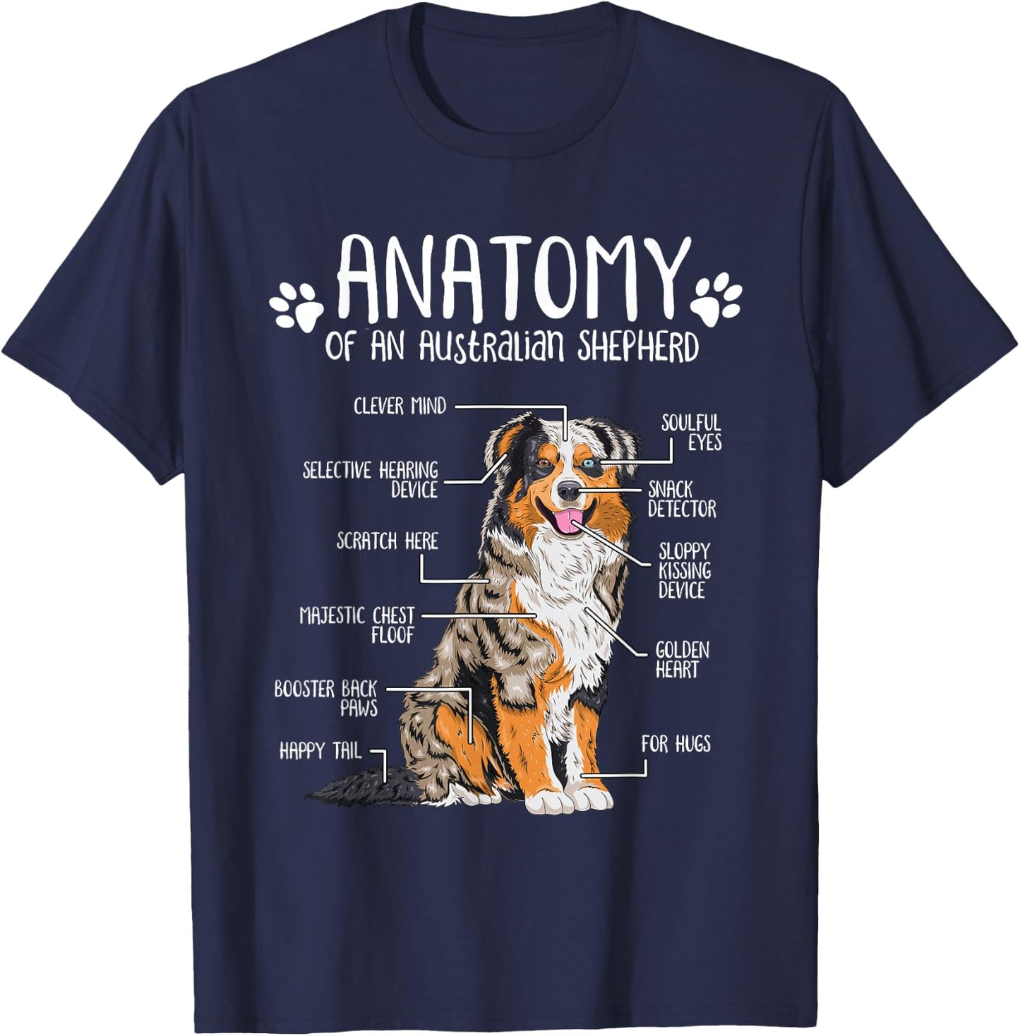 Funny Anatomy Australian Shepherd Dog Lover Aussie Small T-Shirt - T-Shirt | Navy