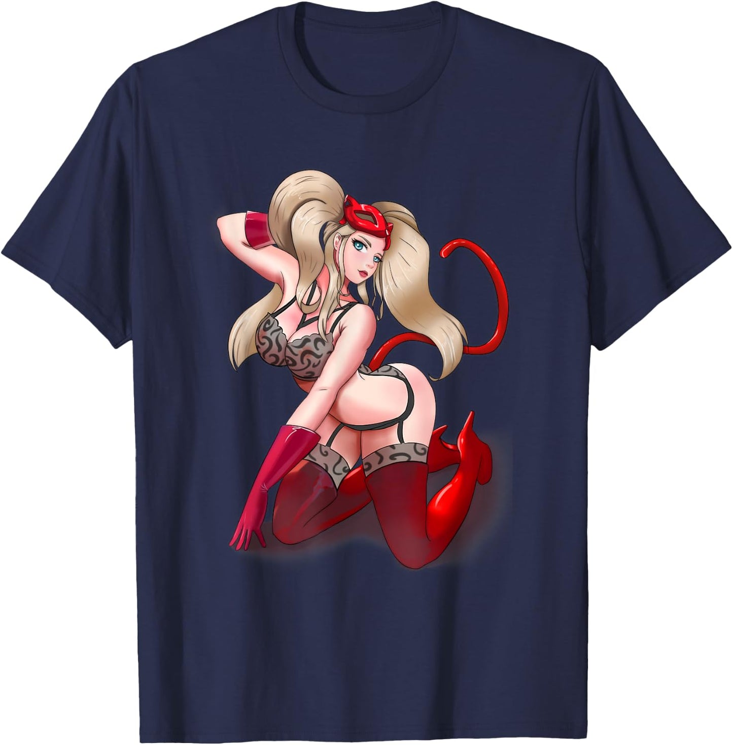 Sexy Hot kawaii Girl Cat Mask Anime Hentai Manga Sexy Adult T-Shirt - T-Shirt | Navy
