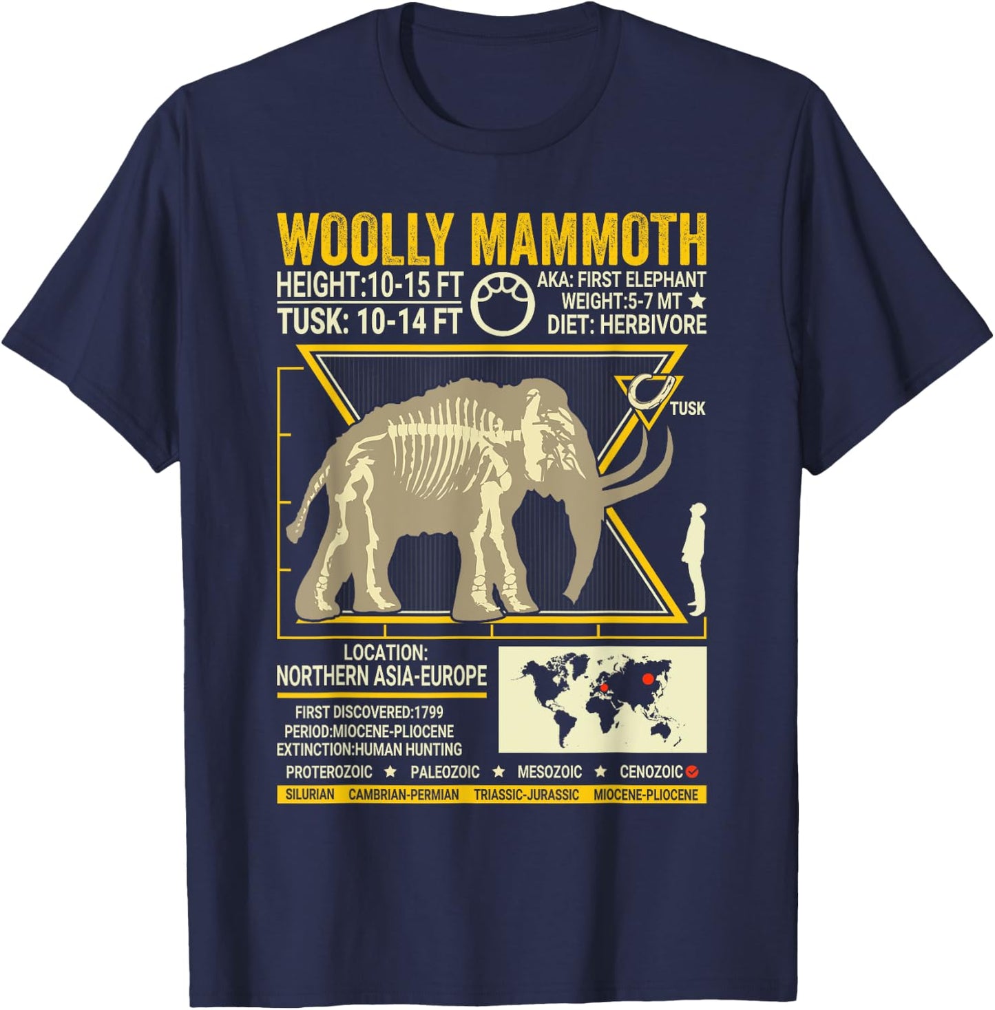 Woolly Mammoth Science Anatomy Extinct Animal Lover Facts T-Shirt - T-Shirt | Navy