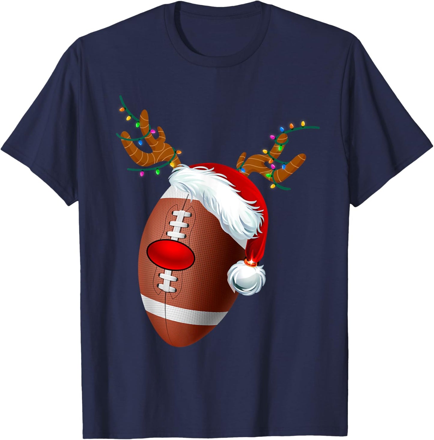 Christmas Football Ball Santa Hat Reindeer Xmas Boys Men T-Shirt - T-Shirt | Navy