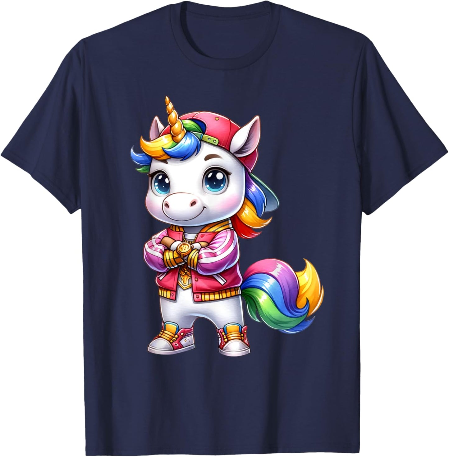 Hip Hop Unicorn Rainbow Swag Kids Fun T-Shirt - T-Shirt | Navy