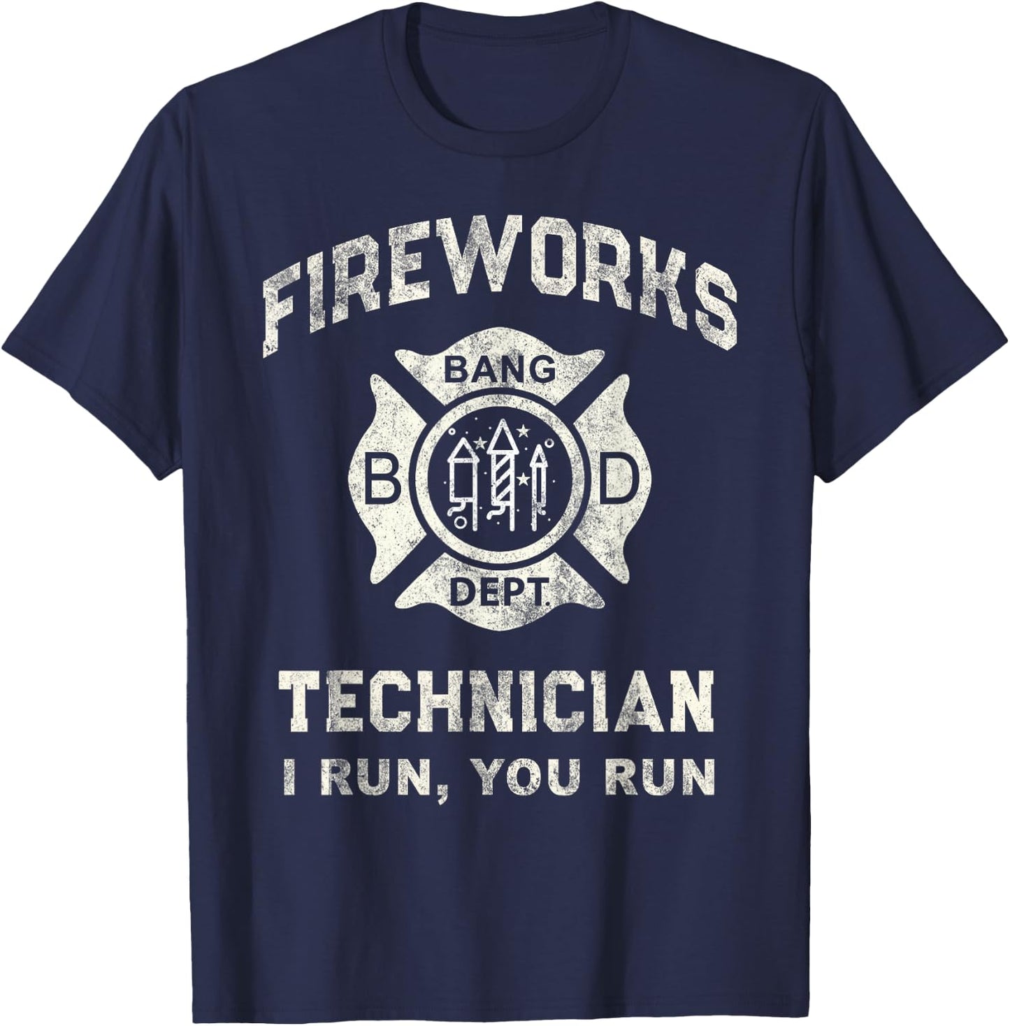 Funny Fireworks Technician Pyro Tech Firefighter America Red T-Shirt - T-Shirt | Navy