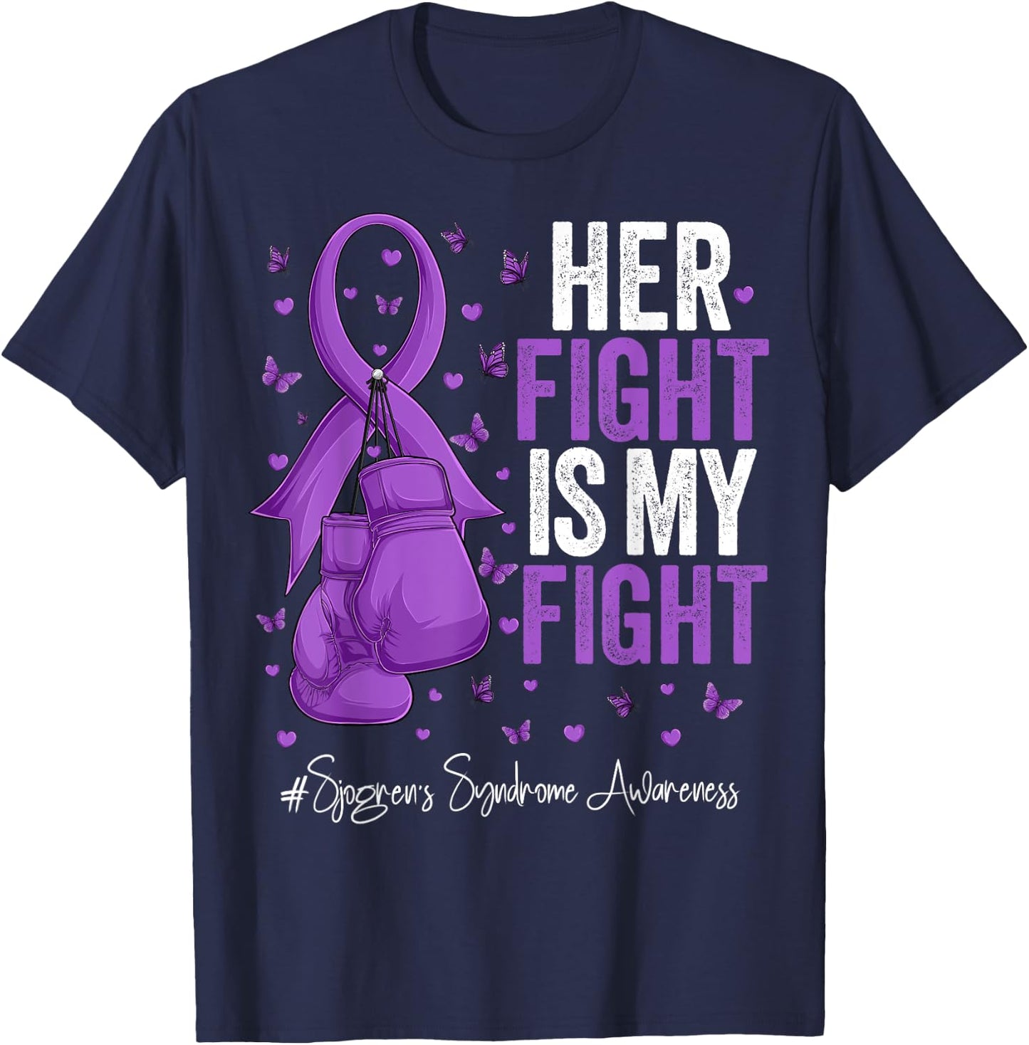 Purple Ribbon Survivor Fighter Sjogren's Syndrome Awareness T-Shirt - T-Shirt | Navy