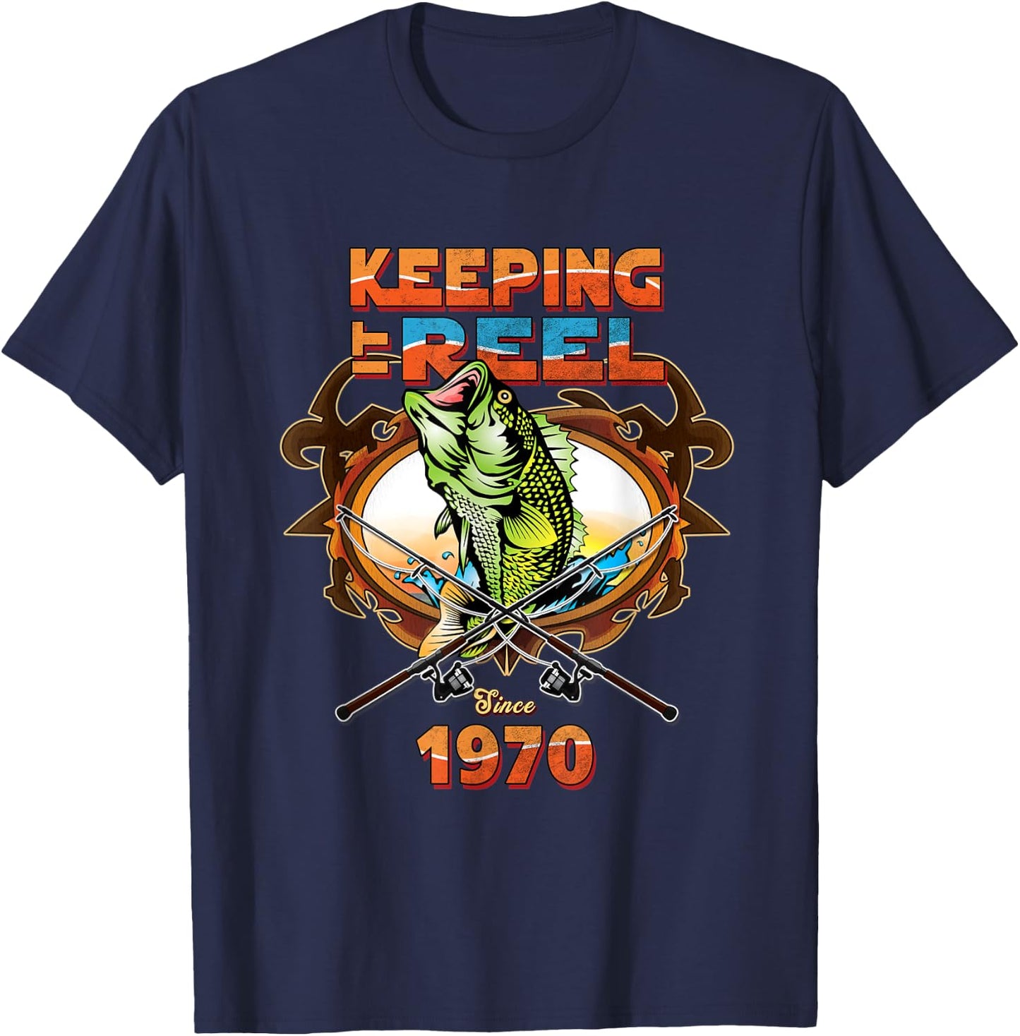 50th Birthday Fishing Shirt Keeping It Reel Since 1970 T-Shirt - T-Shirt | Navy