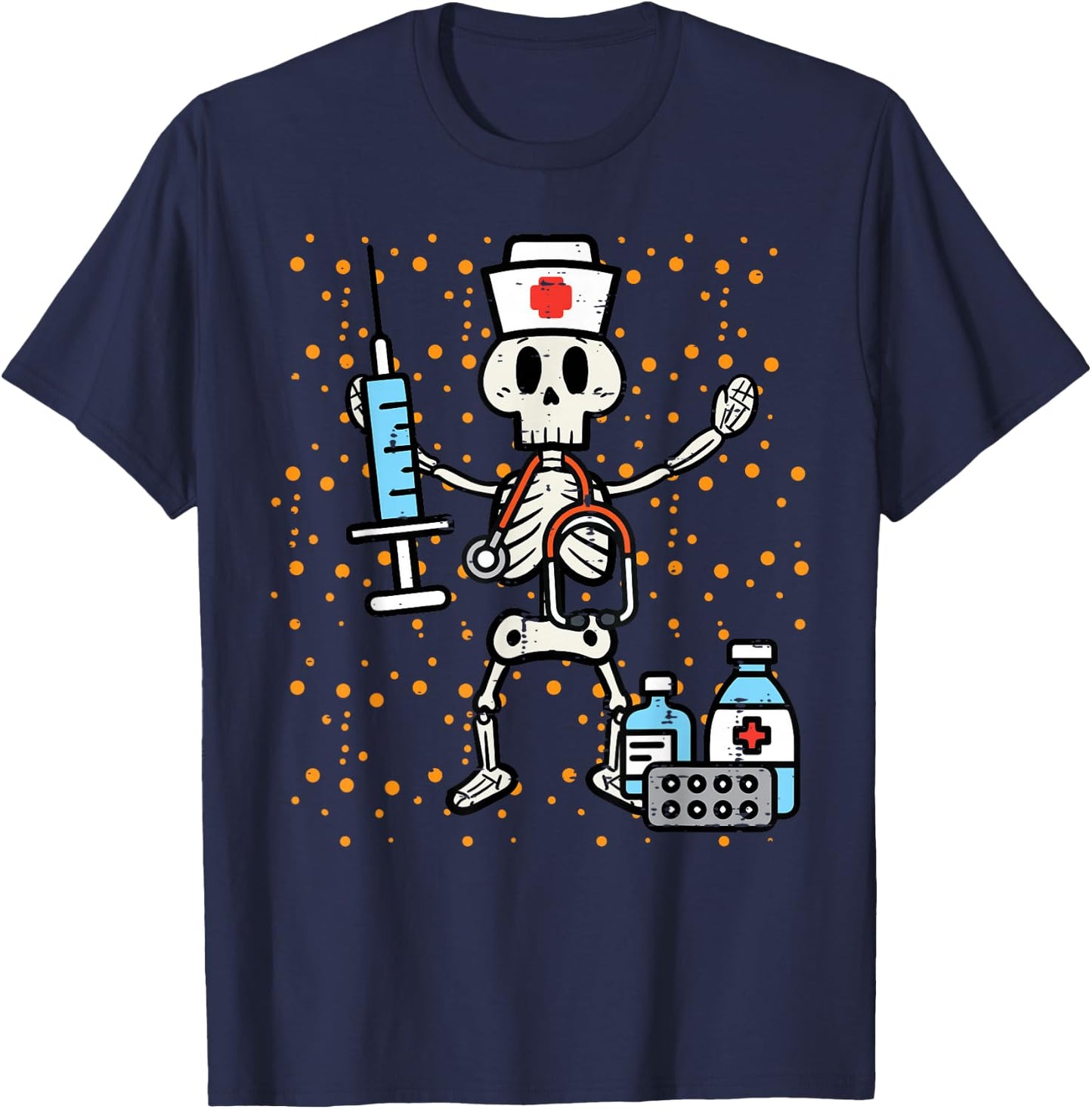 Halloween Orthopedic Nurse Skeleton Scrub Top Costume Women T-Shirt - T-Shirt | Navy