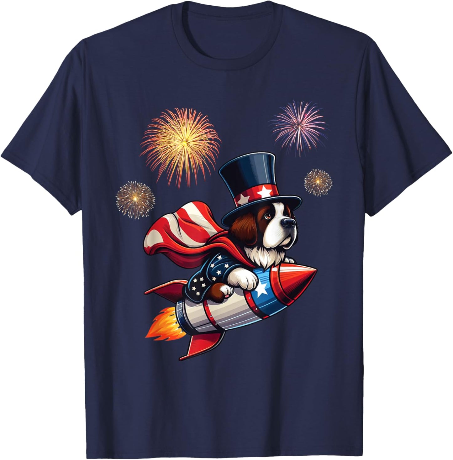 Saint Bernard Rocket Fireworks Independence USA Patriotic T-Shirt - T-Shirt | Navy