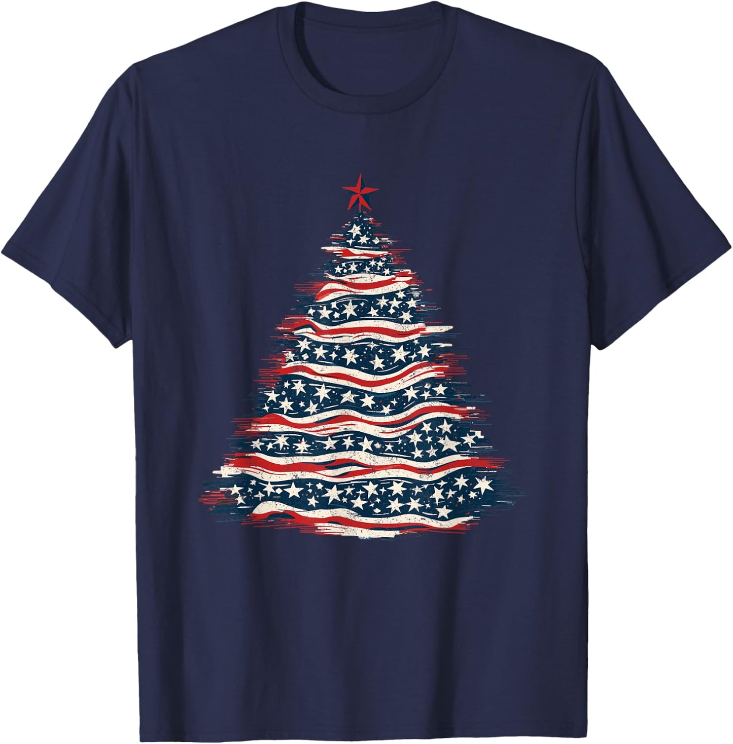Patriotic American Flag Christmas Tree T-Shirt - T-Shirt | Navy