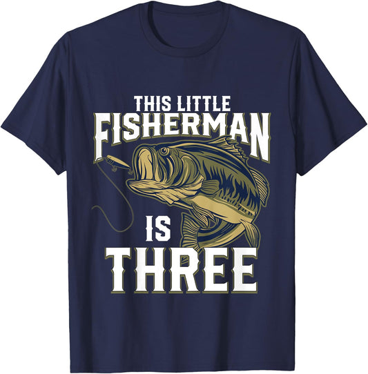 Kids 3 Year Old Fishing Birthday Party Fisherman 3rd Gift Boy T-Shirt - T-Shirt | Navy