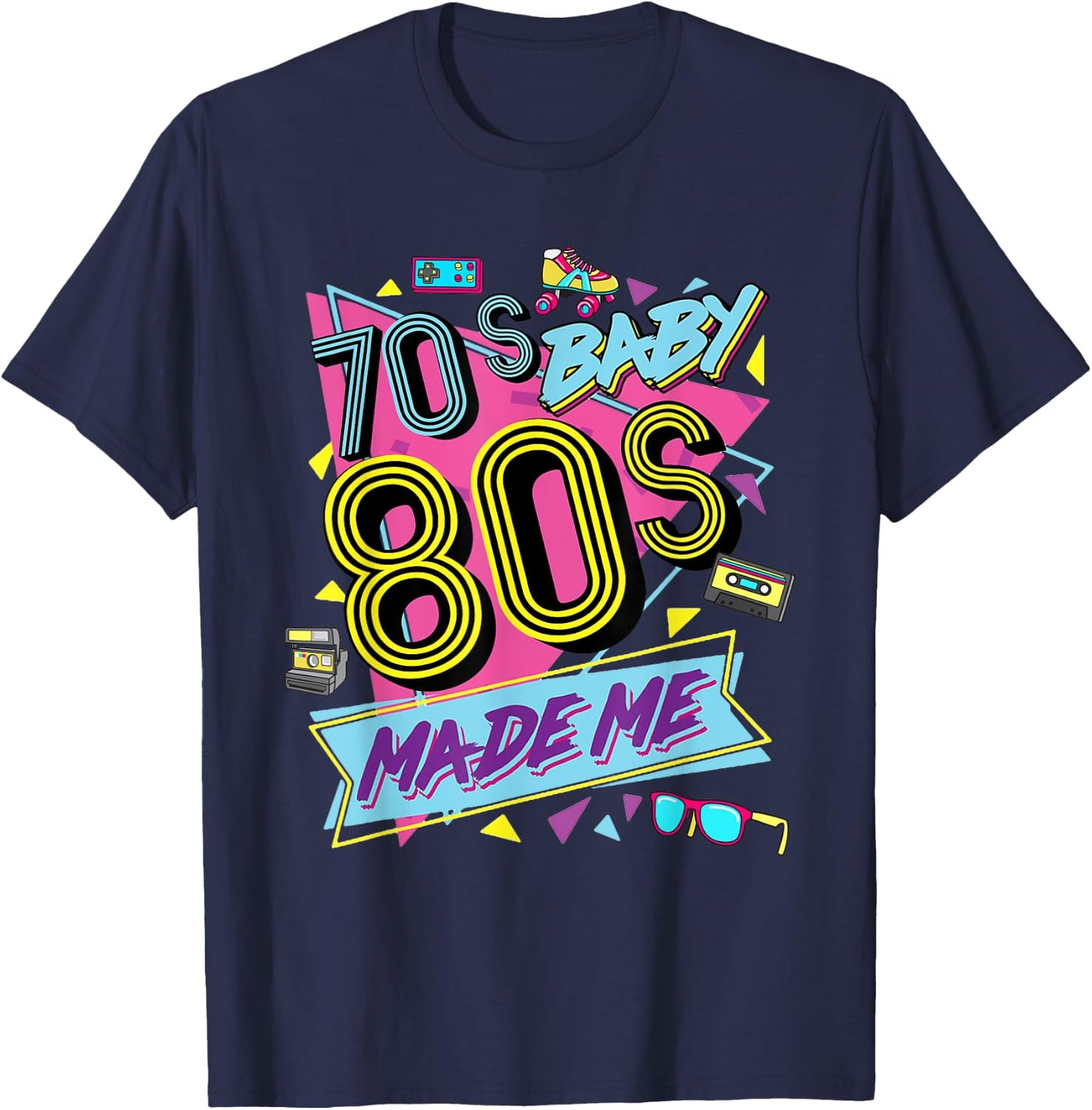 Retro Vintage 70's Baby 80's Made Me Nostalgia Classic T-Shirt - T-Shirt | Navy