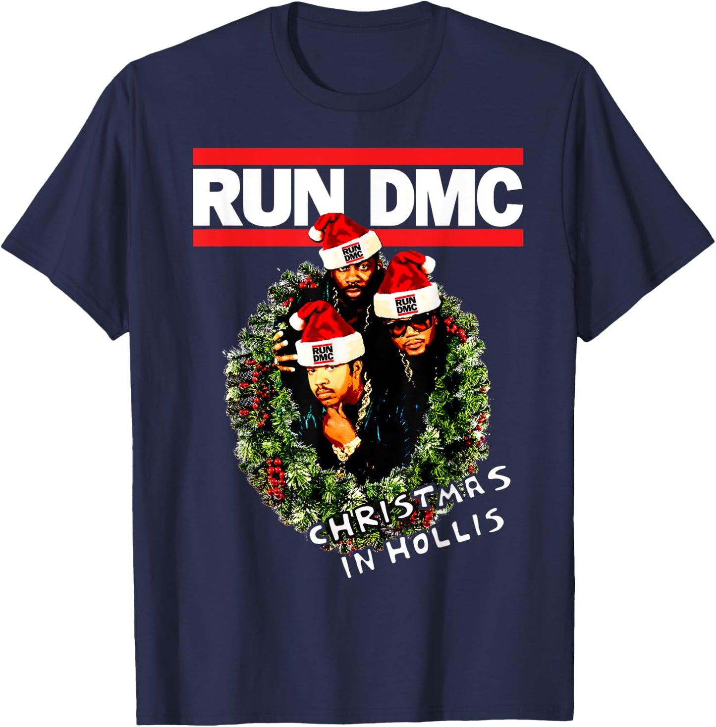 Run DMC Christmas In Hollis Black T-Shirt - T-Shirt | Navy