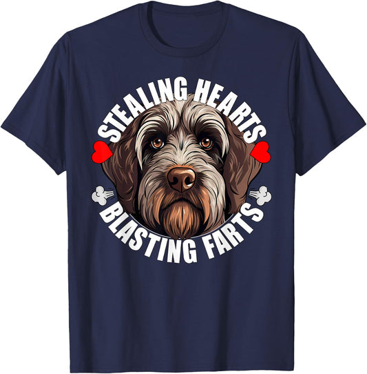 Wirehaired Pointing Griffon Stealing Hearts Blasting Farts T-Shirt - T-Shirt | Navy