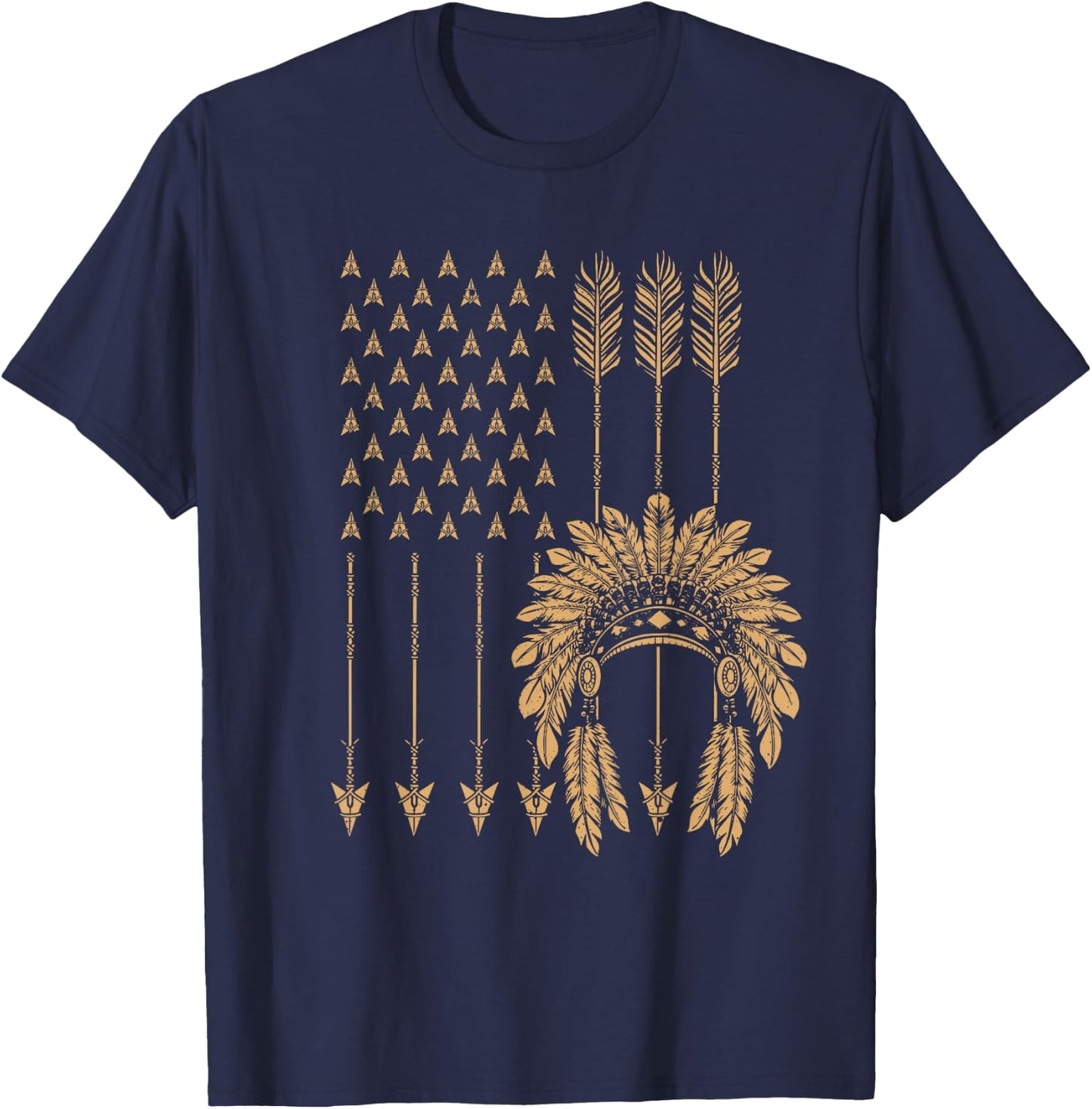 Funny Native American Flag Gift Cool USA Tribe Patriotic Women Girls Kids Men T-Shirt - T-Shirt | Navy