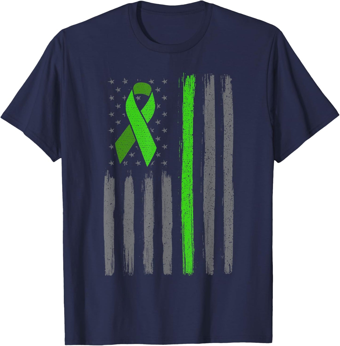 Lime green ribbon flag non hodgkin lymphoma cancer awareness T-Shirt - T-Shirt | Navy